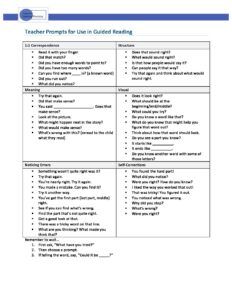 Teacher Prompts for Use In Guided Reading