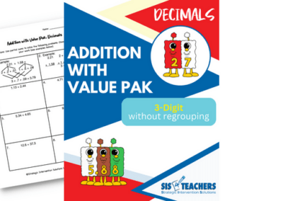 Addition with Value Pak (Decimals): 3-Digit without Regrouping