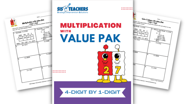 Multiplication with Value Pak: Partial Products with and without an Area Model – 4-Digit by 1-Digit