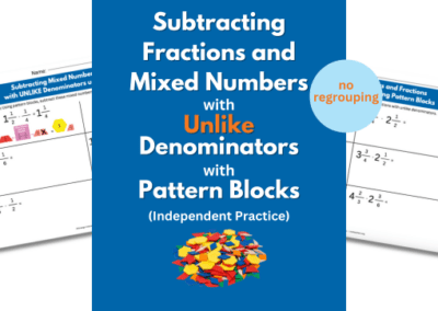 Subtracting Mixed Numbers and Fractions with UNLIKE Denominators using Pattern Blocks no regrouping